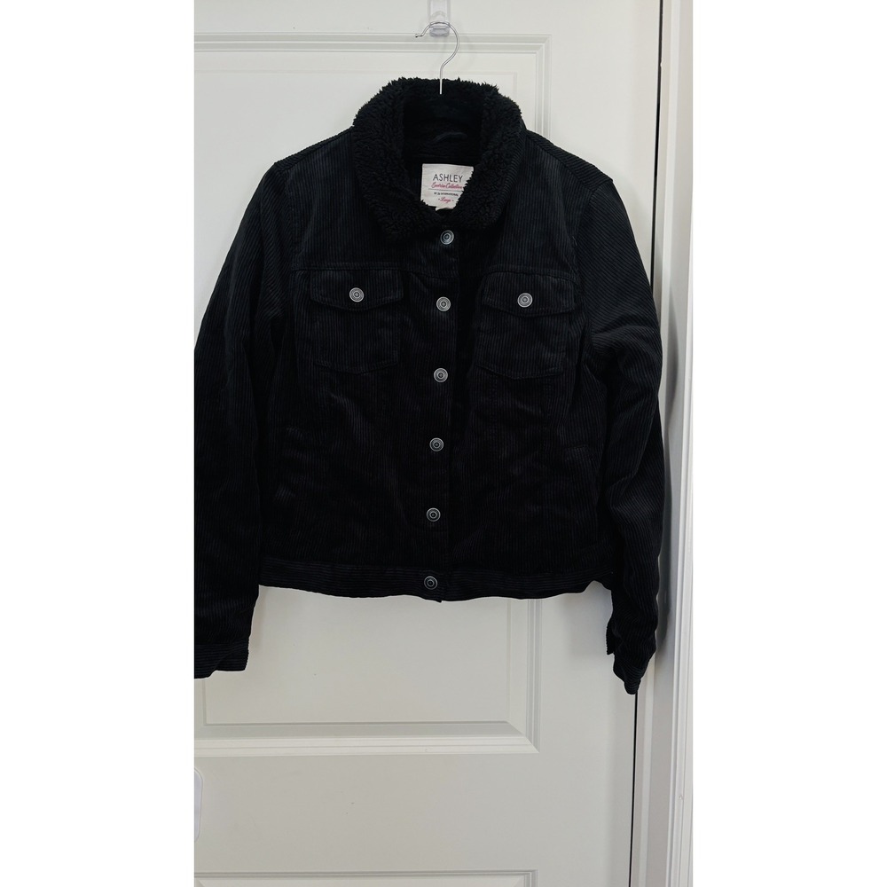Ashley By 26 International Black Corduroy Jacket with Black Sherpa Collar Large
